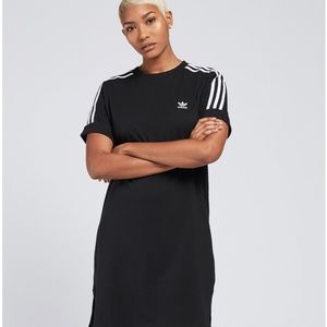 Adidas 3 Stripe Silk Tee Dress Black